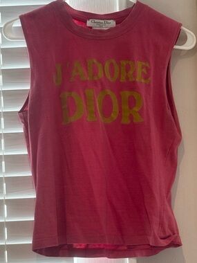 J’Adore Dior Pink Tank Top with Yellow Logo